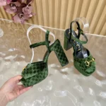 Gucci Women Platform Sandal With Horsebit Green Velvet 837395