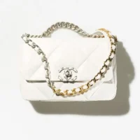 Chanel Women 19 Handbag Shiny Lambskin Gold-Tone Silver-Tone & Ruthenium-Finish Metal-White