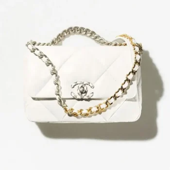 Chanel Women 19 Handbag Shiny Lambskin Gold-Tone Silver-Tone & Ruthenium-Finish Metal-White