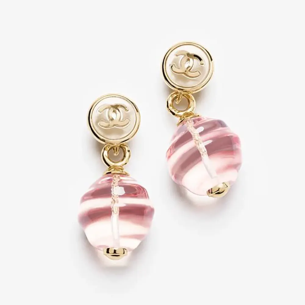 Chanel Women Clip-On Pendant Earrings Metal & Imitation Pearls-Pink ABG498 (1) Chanel Women Clip-On Pendant Earrings Metal & Imitation Pearls-Pink ABG498