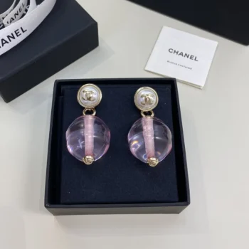 Chanel Women Clip-On Pendant Earrings Metal & Imitation Pearls-Pink ABG498