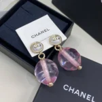 Chanel Women Clip-On Pendant Earrings Metal & Imitation Pearls-Pink ABG498