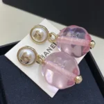 Chanel Women Clip-On Pendant Earrings Metal & Imitation Pearls-Pink ABG498