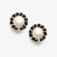 Chanel Women Clip on Stud Earrings Metal Lambskin Resin & Diamanté