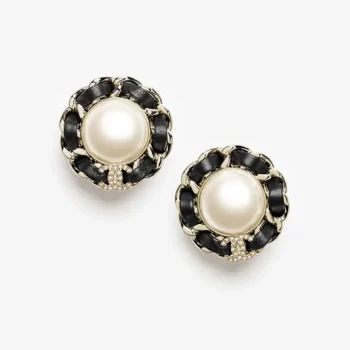 Chanel Women Clip on Stud Earrings Metal Lambskin Resin & Diamanté