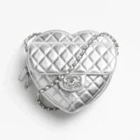 Chanel Women Heart Bag Metallic Lambskin Silver-Tone Metal AS5764