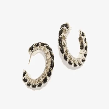Chanel Women Hoop Earrings Metal Lambskin & Strass-Black