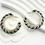 Chanel Women Hoop Earrings Metal Lambskin & Strass-Black