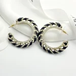 Chanel Women Hoop Earrings Metal Lambskin & Strass-Black