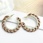 Chanel Women Hoop Earrings Metal Lambskin & Strass-Brown