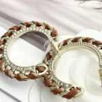 Chanel Women Hoop Earrings Metal Lambskin & Strass-Brown