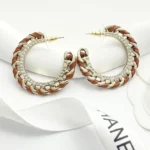 Chanel Women Hoop Earrings Metal Lambskin & Strass-Brown