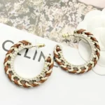 Chanel Women Hoop Earrings Metal Lambskin & Strass-Brown