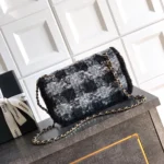 Chanel Women Large Flap Bag Tweed Shearling Lambskin Gold Tone Metal-Black