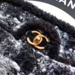 Chanel Women Large Flap Bag Tweed Shearling Lambskin Gold Tone Metal-Black