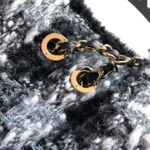 Chanel Women Large Flap Bag Tweed Shearling Lambskin Gold Tone Metal-Black