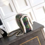 Chanel Women Large Flap Bag Tweed Shearling Lambskin Gold Tone Metal-Green