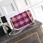 Chanel Women Large Flap Bag Tweed Shearling Lambskin Gold Tone Metal-Pink - Image 3