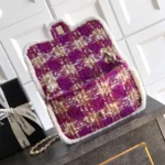 Chanel Women Large Flap Bag Tweed Shearling Lambskin Gold Tone Metal-Green