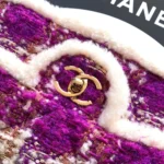 Chanel Women Large Flap Bag Tweed Shearling Lambskin Gold Tone Metal-Green