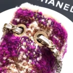 Chanel Women Large Flap Bag Tweed Shearling Lambskin Gold Tone Metal-Green