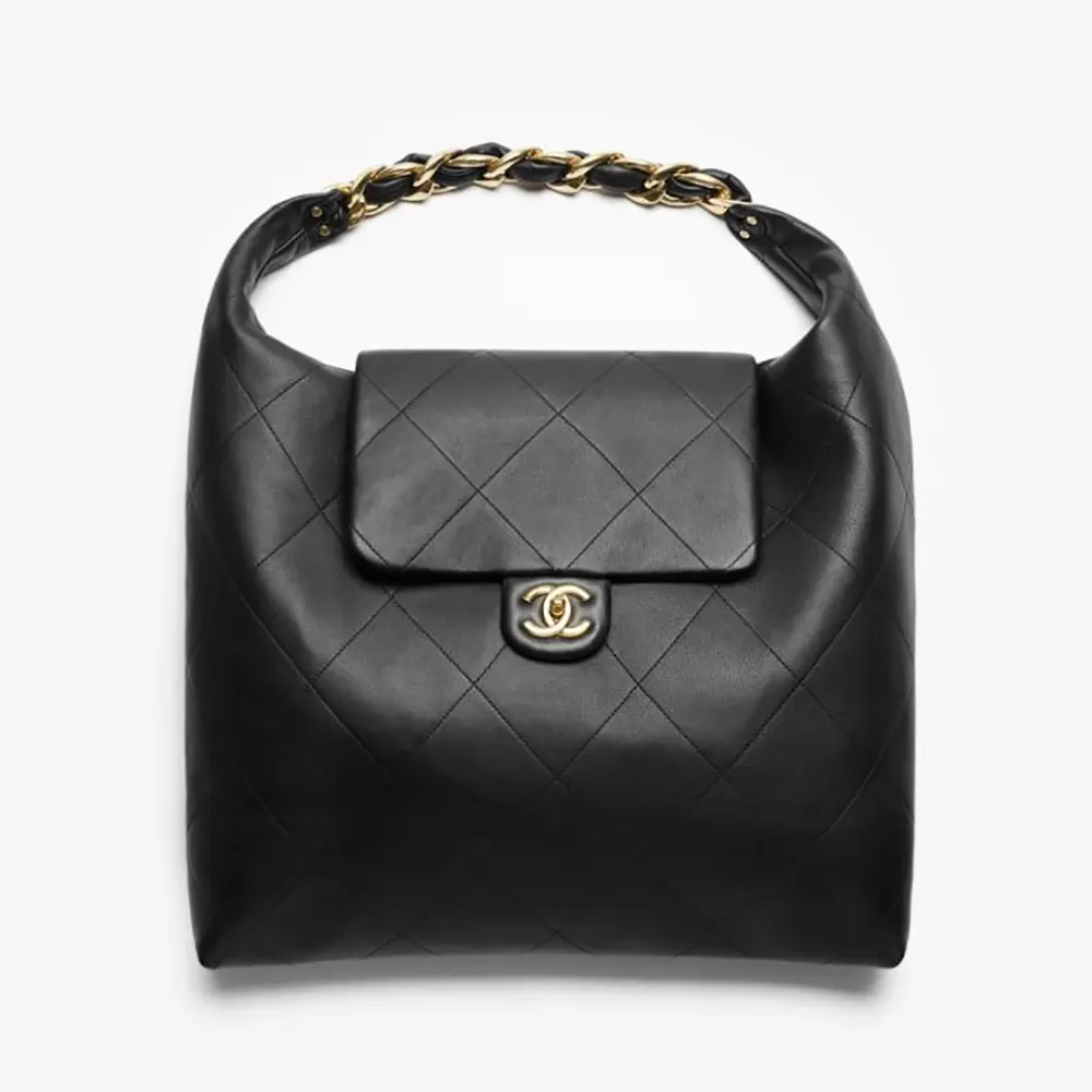 Chanel Women Maxi Hobo Bag Shiny Calfskin Gold-Tone Metal-Black AS5839 (1) Chanel Women Maxi Hobo Bag Shiny Calfskin Gold-Tone Metal-Black AS5839