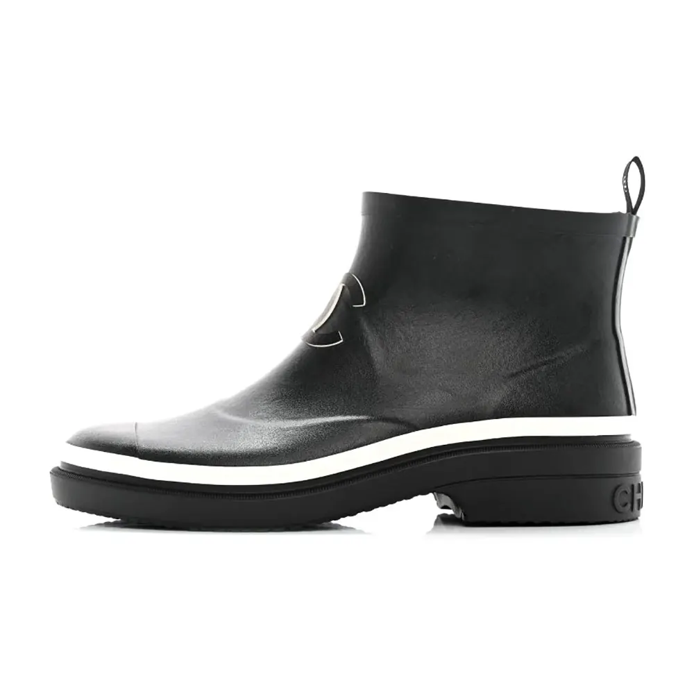 Chanel Women Rubber CC Short Rain Boots-Black (1) Chanel Women Rubber CC Short Rain Boots-Black