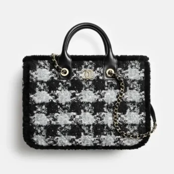 Chanel Women Small Shopping Bag Tweed Shearling Lambskin Gold-Tone Metal AS5688