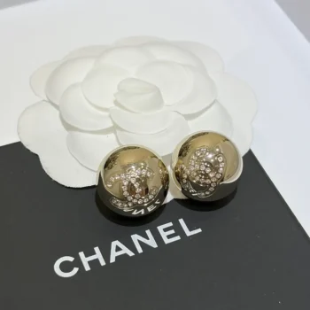 Chanel Women Stud Earrings Metal & Strass Golden & Crystal ABG870