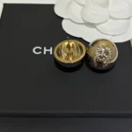 Chanel Women Stud Earrings Metal & Strass Golden & Crystal ABG870