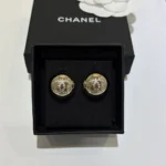 Chanel Women Stud Earrings Metal & Strass Golden & Crystal ABG870