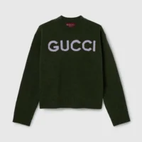 Gucci Women Wool Top with Gucci Intarsia-Green 770072XKEBC