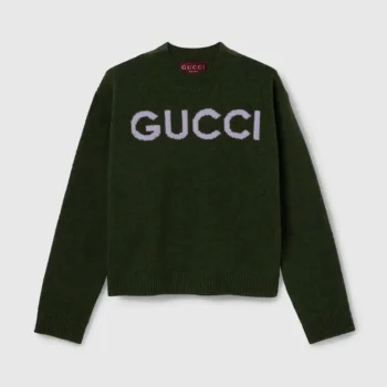 Gucci Women Wool Top with Gucci Intarsia-Green 770072XKEBC