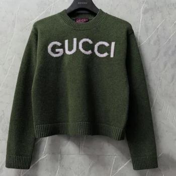 Gucci Women Wool Top with Gucci Intarsia-Green 770072XKEBC
