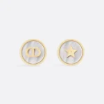 Dior Women D-Luck Stud Earrings Gold-Finish Metal and White Mother-of-Pearl