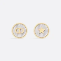 Dior Women D-Luck Stud Earrings Gold-Finish Metal and White Mother-of-Pearl