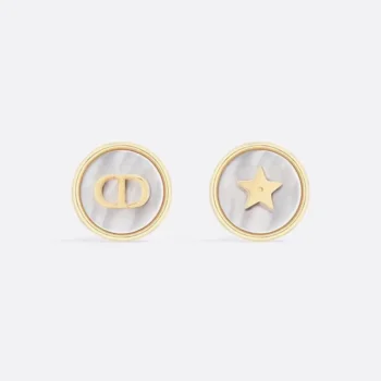 Dior Women D-Luck Stud Earrings Gold-Finish Metal and White Mother-of-Pearl