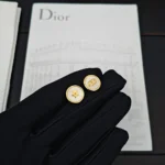 Dior Women D-Luck Stud Earrings Gold-Finish Metal and White Mother-of-Pearl