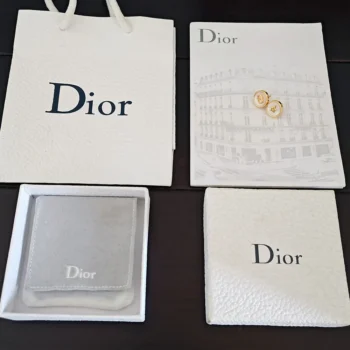 Dior Women D-Luck Stud Earrings Gold-Finish Metal and White Mother-of-Pearl
