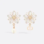 Dior Women Fleur de Glace Earrings Pale Gold-Finish Metal with White Resin Pearl
