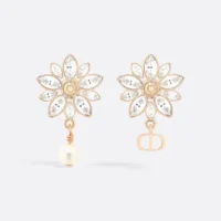 Dior Women Fleur de Glace Earrings Pale Gold-Finish Metal with White Resin Pearl