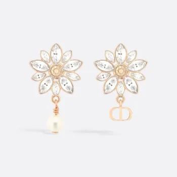 Dior Women Fleur de Glace Earrings Pale Gold-Finish Metal with White Resin Pearl