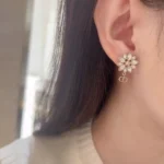 Dior Women Fleur de Glace Earrings Pale Gold-Finish Metal with White Resin Pearl