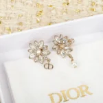 Dior Women Fleur de Glace Earrings Pale Gold-Finish Metal with White Resin Pearl