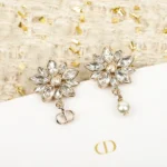 Dior Women Fleur de Glace Earrings Pale Gold-Finish Metal with White Resin Pearl