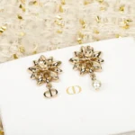 Dior Women Fleur de Glace Earrings Pale Gold-Finish Metal with White Resin Pearl
