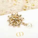 Dior Women Fleur de Glace Earrings Pale Gold-Finish Metal with White Resin Pearl