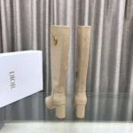 Dior Women Logo Knee-High Boot In Light Beige Calfskin with Gold-Tone Accents