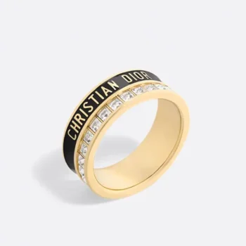 Dior Women Night Code Ring Gold-Finish Metal White Crystals and Black Lacquer