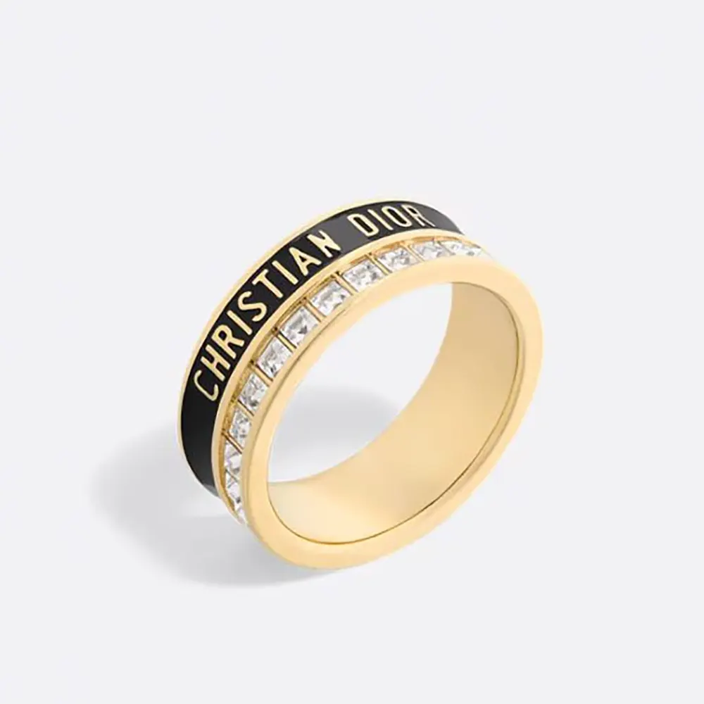 Dior Women Night Code Ring Gold-Finish Metal White Crystals and Black Lacquer (1) Dior Women Night Code Ring Gold-Finish Metal White Crystals and Black Lacquer